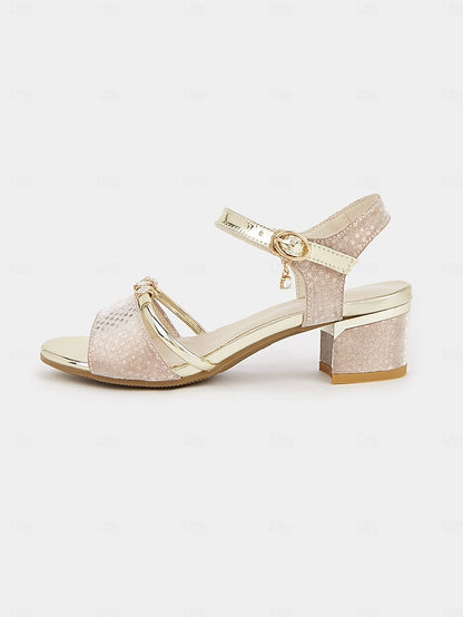 Women Rhinestone-Embellished Block Sandals – for Gold Heel