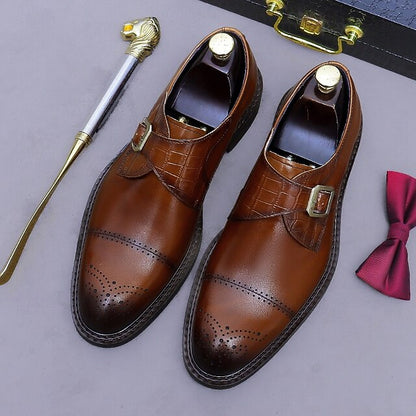 First Black Men's Monk Strap Genuine Leather Shoes