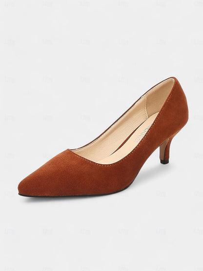 Women's Pumps Kitten Suede with Emerald Green Pointed-Toe