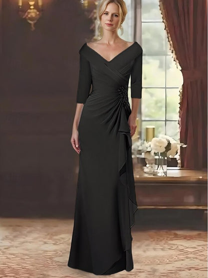 Neck the A-Line Mother V Dress of Length Bride Floor Elegant