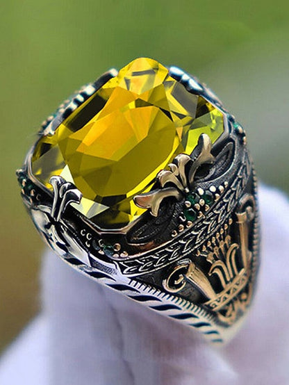 Gemstone Ring Men's Alloy