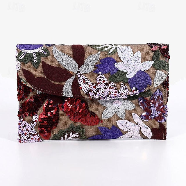 Women's Embroidered Floral Bag Handheld Evening - Clutch