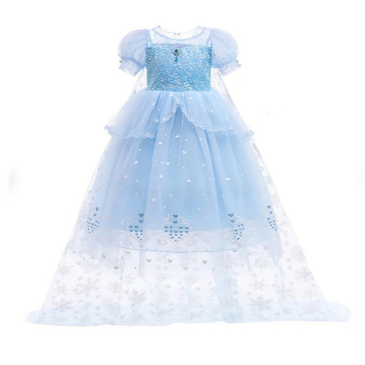 Princess Girl Elsa Frozen Dress Cosplay Cloak Flower
