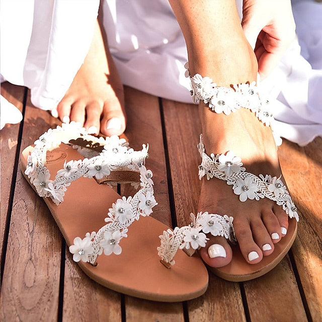 Women's Beach White - Wedding Sandals Floral Perfect Lace