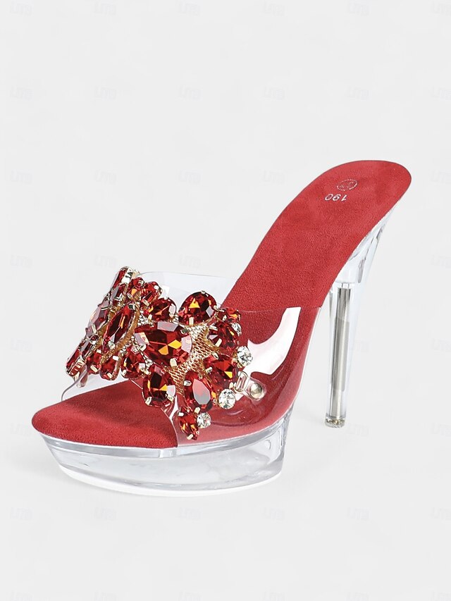 Heels Women's Rhinestone Embellished Platform – Clear