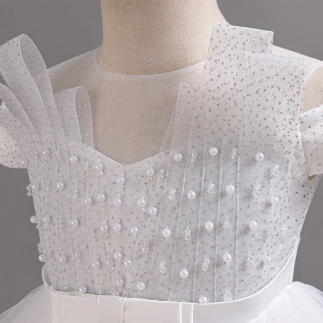 Solid Dress Color Sleeve Kids Party Short Wedding Girls'