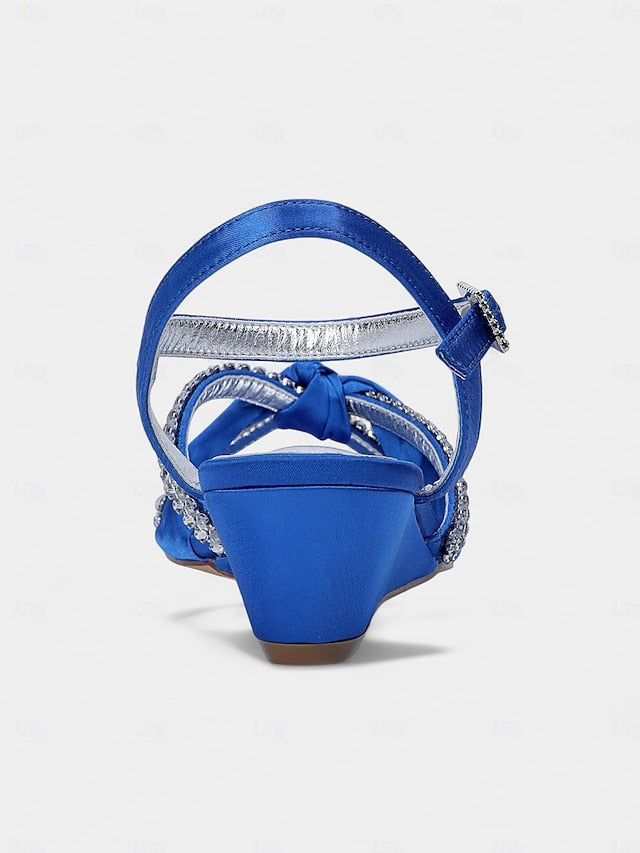 Satin Rhinestone Green - Women's Knot Wedge Sandals