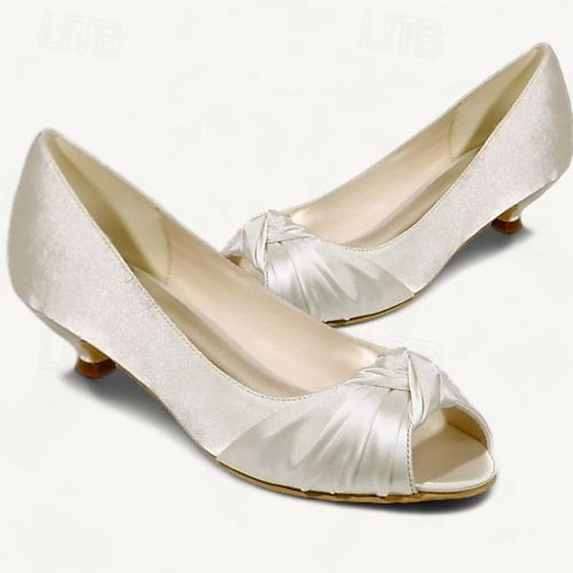 Pink Heels - Peep-Toe Women's Blush Satin Elegant Kitten