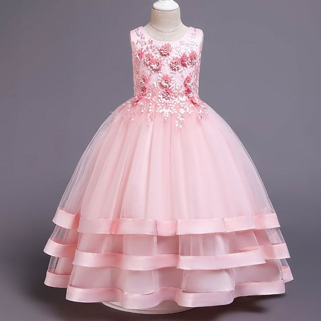 Sleeveless Party Kids Dress Girls' Colored Wedding Solid