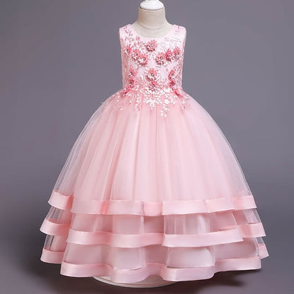 Sleeveless Party Kids Dress Girls' Colored Wedding Solid