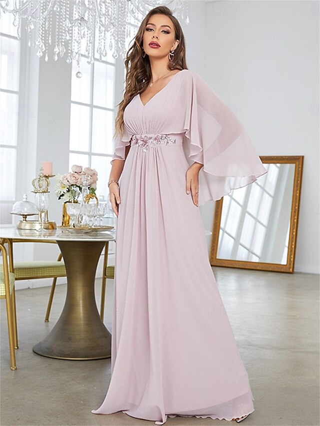 Mother Bride V the Dress Elegant Floor Party Neck of