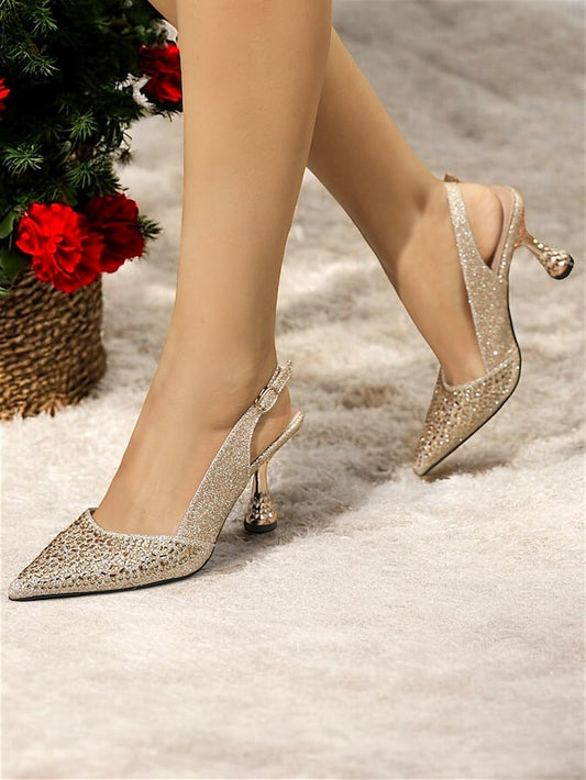 Sparkling Pointed Glitter Pumps Toe Women's Slingback –