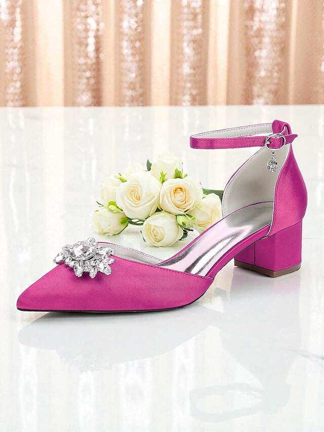 Burgundy Women's Heel with Satin Wedding Shoes Block