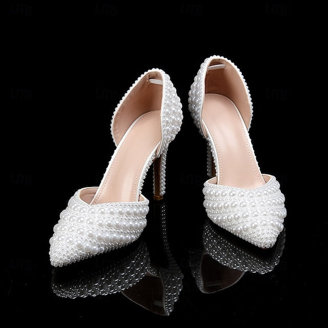 White and Bag Women's Heels Stiletto Clutch – Pearl Set