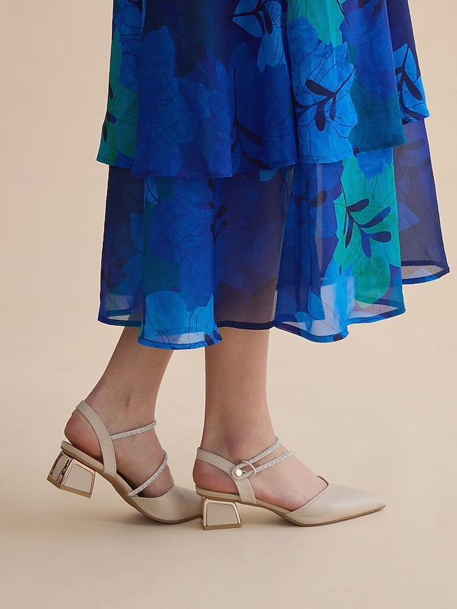 Toe Elegant Pointed with Women's Heels Slingback Rhinestone