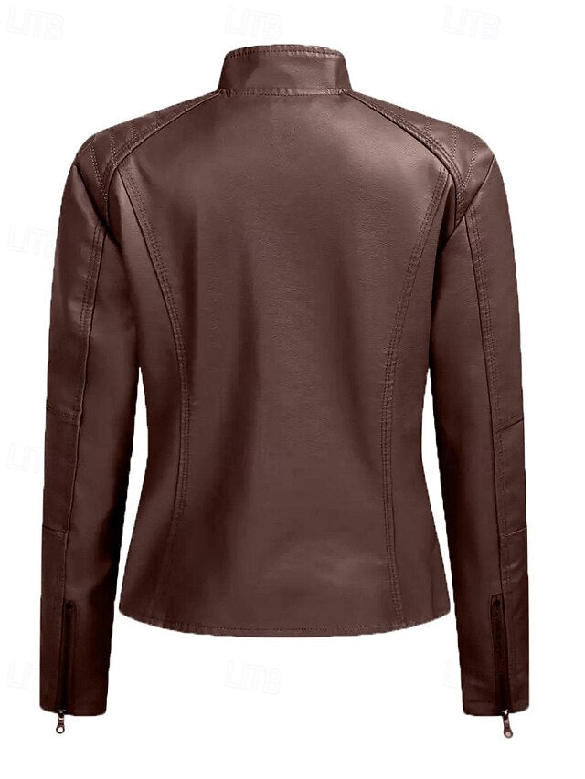 Comfortable Leather Pocket Faux Zipper Women's Jacket