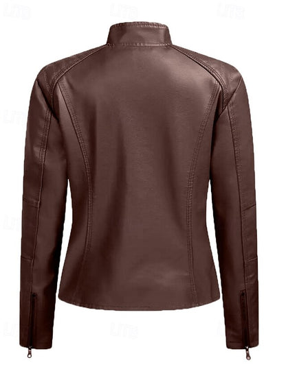Comfortable Leather Pocket Faux Zipper Women's Jacket