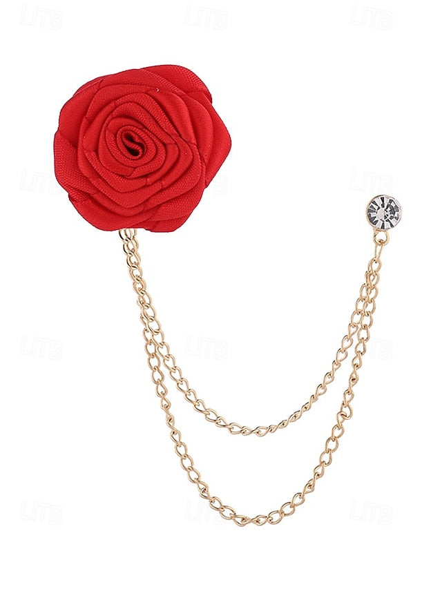 Lapel Rose – with Pin Chain Red Men's Elegant Gold