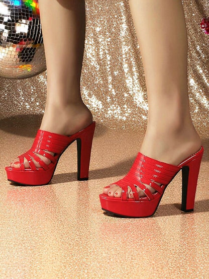 White Open-Toe Mule Women's Strappy Heels - Platform