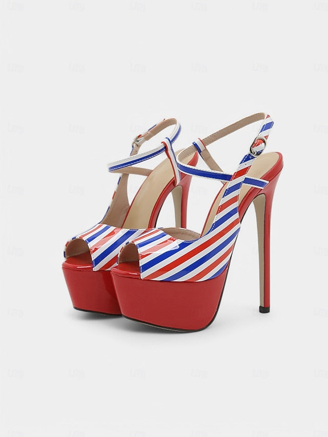 White Red and Striped Platform Stiletto Blue Women's Heels