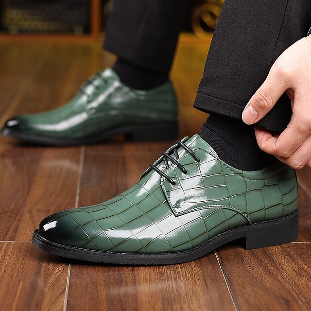 Men's Oxford Green Leather Shoes Print – Crocodile Faux