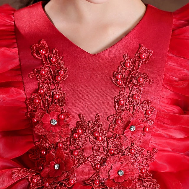 Kids Wedding Long Dress Special Flower Girls' Party Sleeve