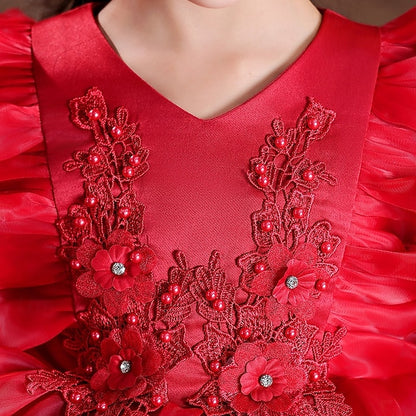 Wedding Girls' Party Flower Sleeve Kids Long Dress Special