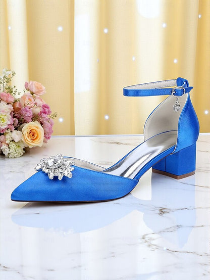 Burgundy Women's Heel with Satin Wedding Shoes Block