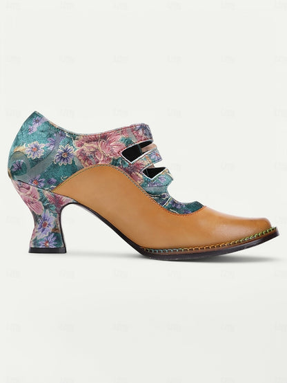 Floral Jane Heels Women's 1930s Mary Vintage – Leather