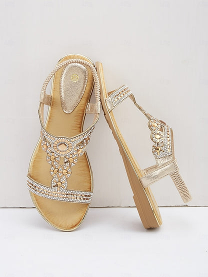 Elegant Rhinestone Embellished Sandals T-Strap – Women's