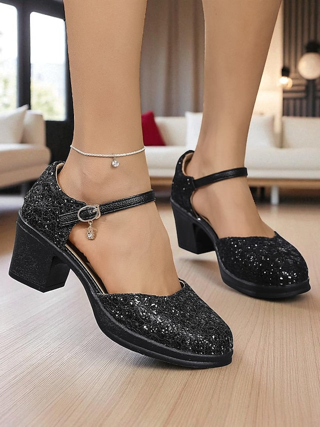 Comfortable Low Lace Jane Chunky Women's Heel - Shoes Mary