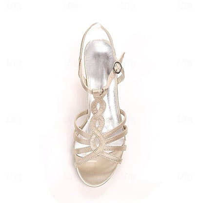 Purple Satin – Elegant Strappy Women's Sandals Mid-Heel