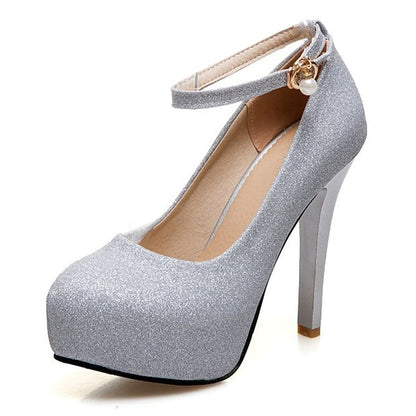 Platform Stiletto with Glitter Silver Heels Women's Ankle