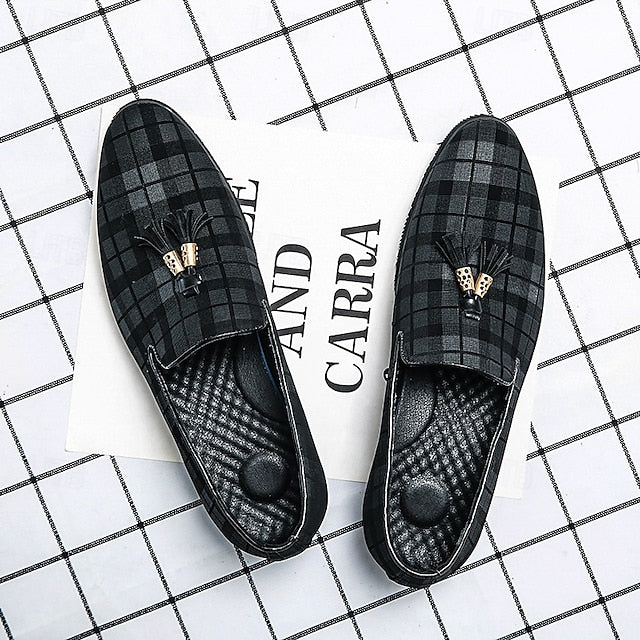 Men's Plaid Loafers with Tassel Decoration – Elegant