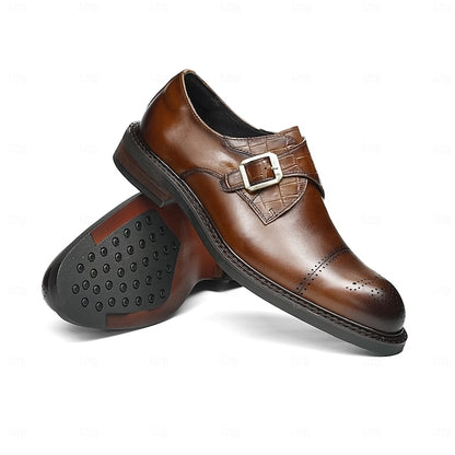 First Black Men's Monk Strap Genuine Leather Shoes