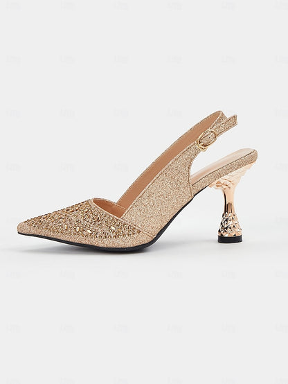 – Sparkling Toe Pumps Pointed Glitter Slingback Women's