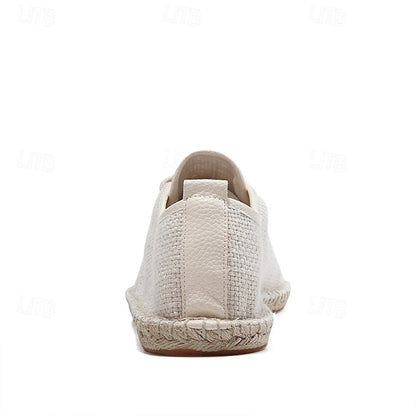 Men's Beige Canvas Lace-Up Espadrille Shoes with Jute Rope