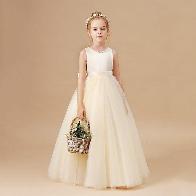 Party Dress Kids Flower Color Solid Girl Girls'