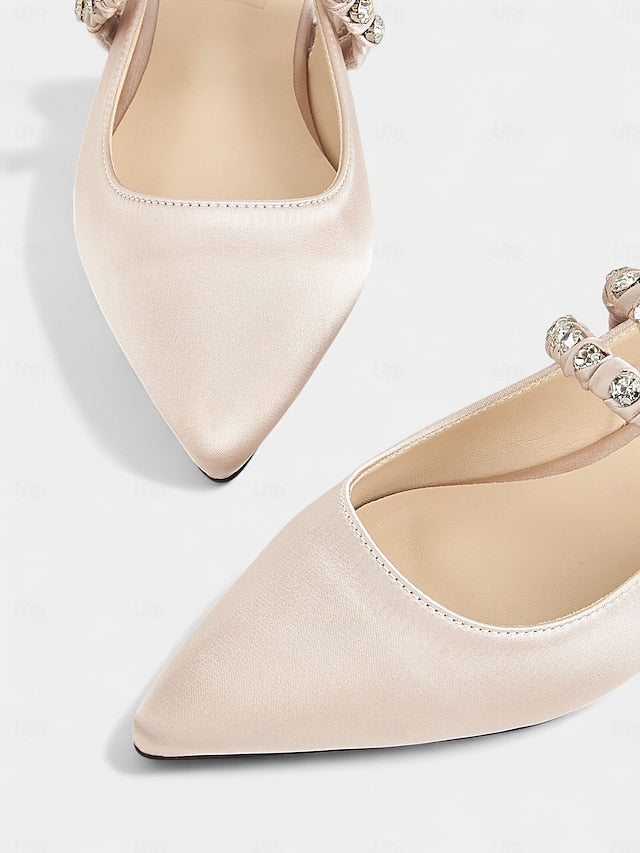 Rhinestone Women's Toe - Pointed Slingback Flats Satin