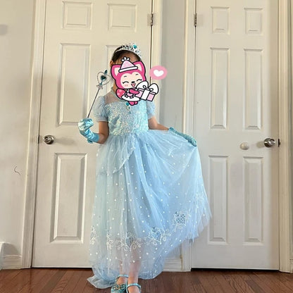 Princess Girl Elsa Frozen Dress Cosplay Cloak Flower