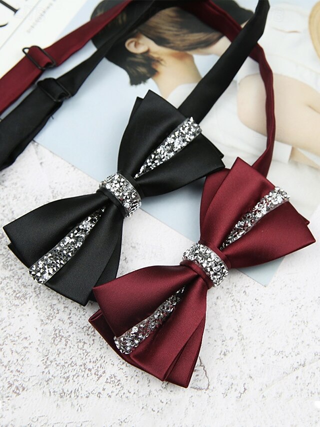 Burgundy Embellishment Crystal Elegant Tie – Satin Bow with