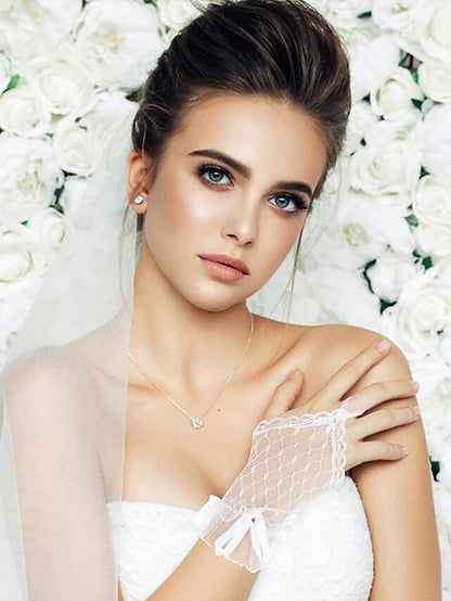 Lace Wedding Elegant Fingerless Bridal – Gloves White