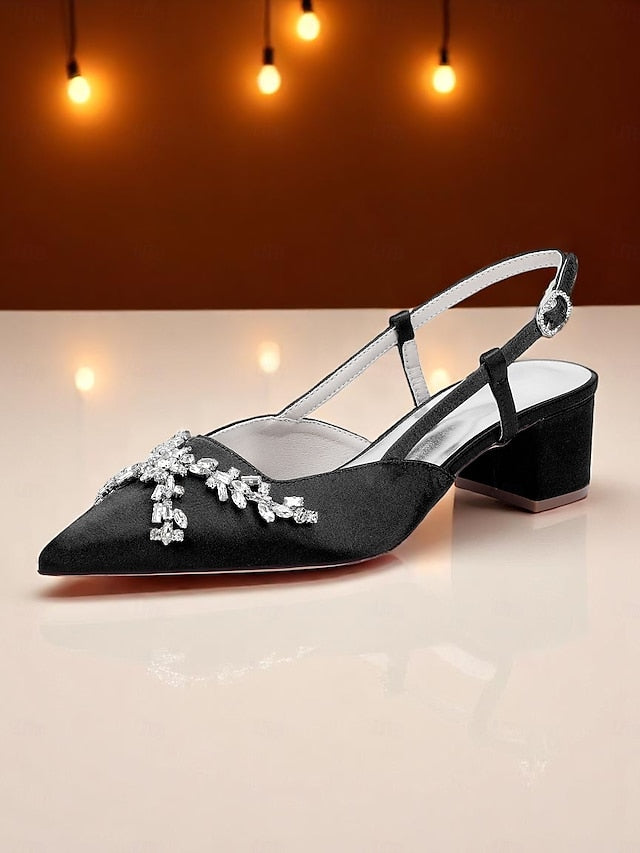 Black Satin Women's Slingback Heels