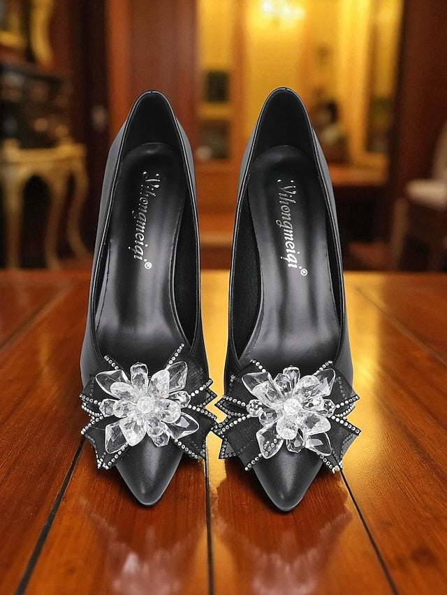 White with Heel Bow Low Wedding Shoes Women's Crystal