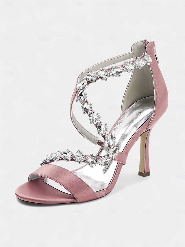 Strappy High White - Heel Rhinestone Women's Sandals