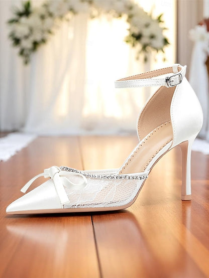Lace White Satin Women's Heels High