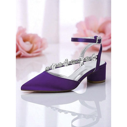 Women's Rhinestone Purple with Satin Pumps Heel Block
