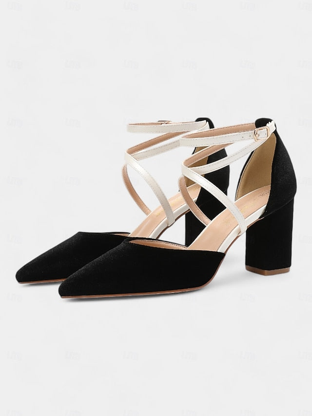 Suede Heels Chic Women's Two-Tone Strap Elegant - Ankle
