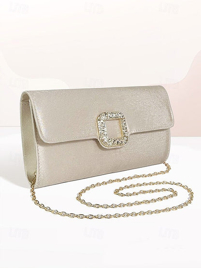 Rhinestone Women's with Elegant White - Clutch Satin Buckle