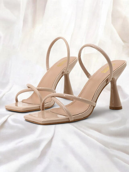 Sandals Strappy Square Beige – Design with Toe Heeled